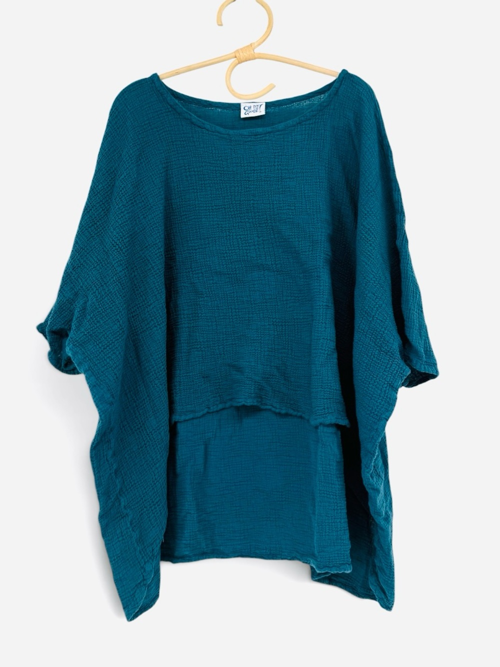 Oh My Gauze One Size Teal Cotton Gauze Layered Oversized Lagenlook Tunic Top